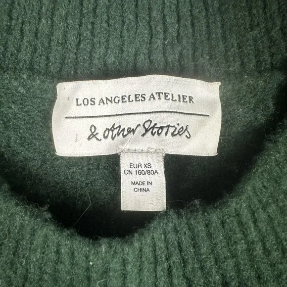 & Other‎ Stories Sweater Womens XS Green Balloon Sleeve Crewneck Knit Pullover - Picture 3 of 11